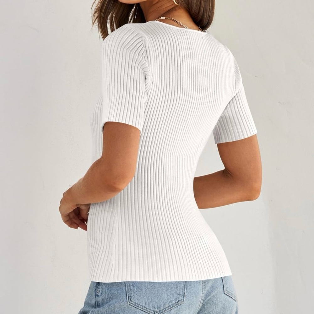 White Ribbed Square Neck Top - Picture 6 of 7
